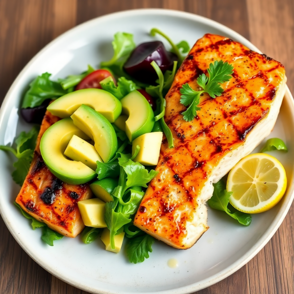 Lemon Herb Grilled Salmon with Avocado Salad