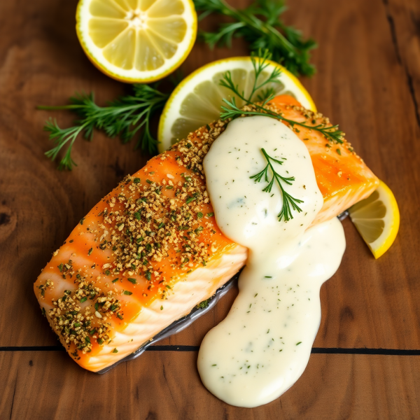 Herb-Crusted Salmon with Lemon Dill Sauce