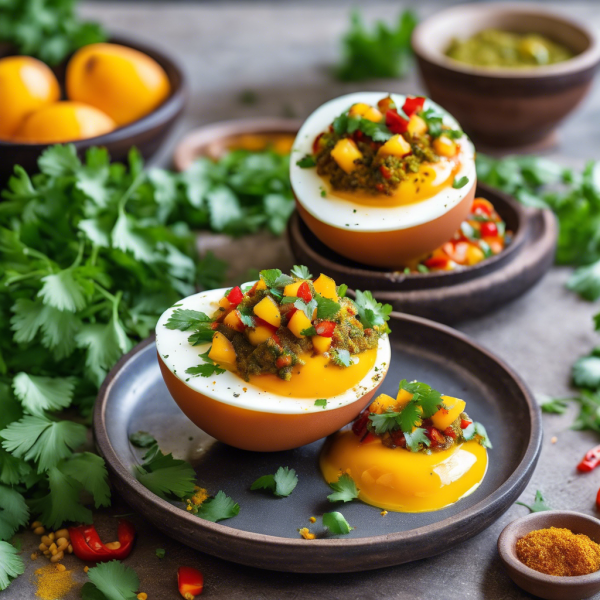 Indian Spiced Eggs with Olive and Peach Salsa