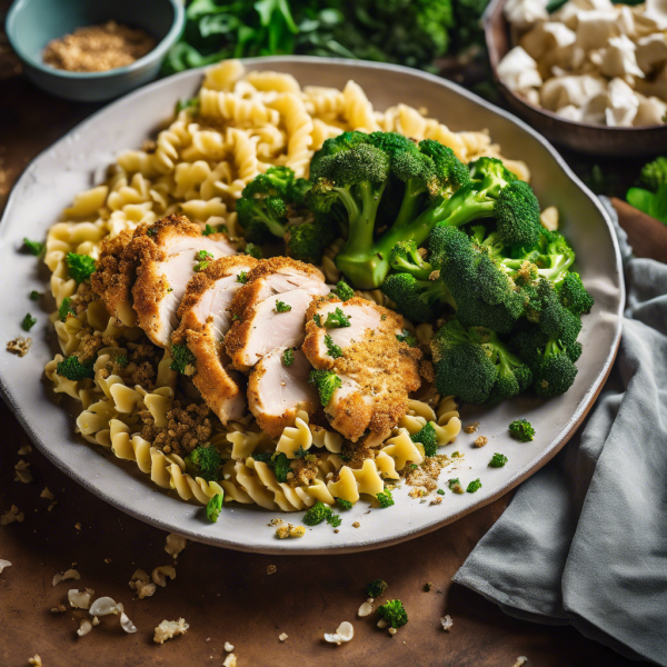 Garlic Chicken Pasta with Broccoli Bread Crumbs