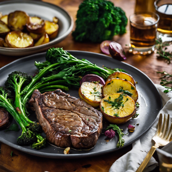 Garlic Butter Ribeye with Fingerling Potatoes and Broccolini