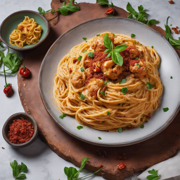 Creamy Spaghetti with Spiced Chicken and Emulsified Cheese