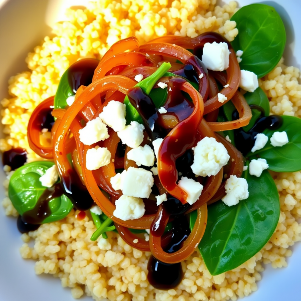 Caramelized Onion and Spinach Quinoa Bowl