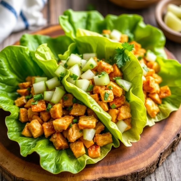 Garlic Chicken Lettuce Wraps with Cucumber Salsa