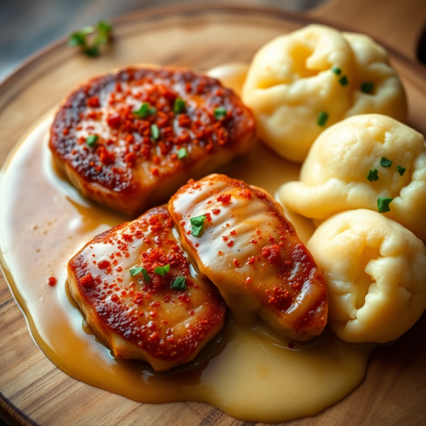 Smoky Garlic Pork with Creamy Knödel