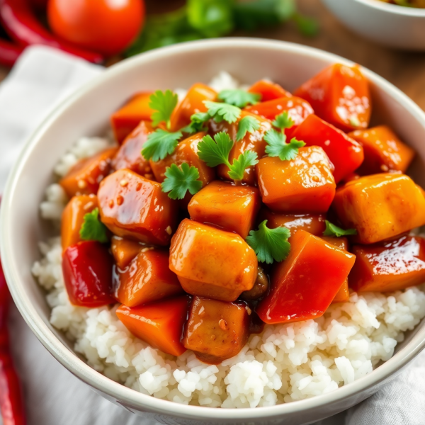 Spicy Chicken Tomato Stir-Fry with Rice