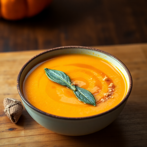 Creamy Roasted Pumpkin Soup with Crispy Sage