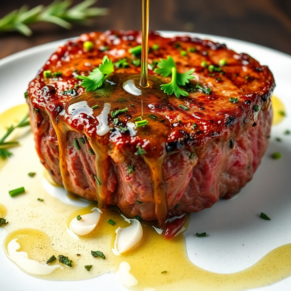 Herb-Crusted Beef Steak with Garlic Oil