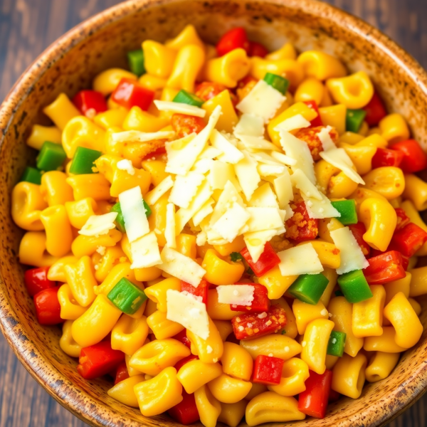 Cheesy Pepper Pasta Scramble