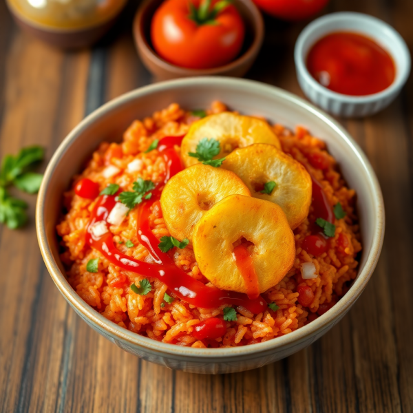 Spicy Tomato Rice with Crispy Potato Medallions