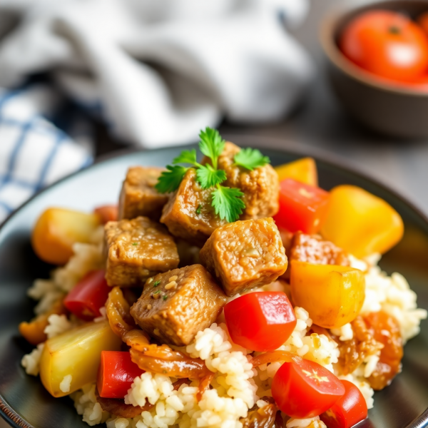 Savory Lamb and Tomato Rice Bowl