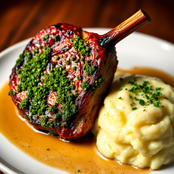 Herb-Crusted Lamb Chop with Garlic Mashed Potatoes