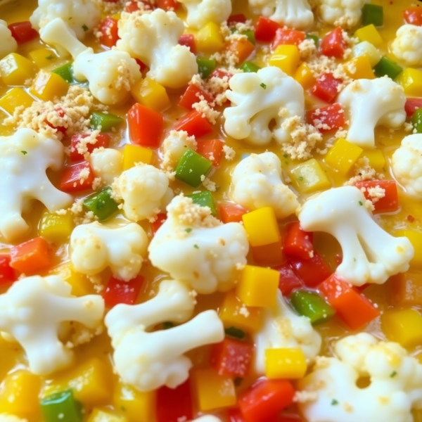 Cheesy Cauliflower & Bell Pepper Bake